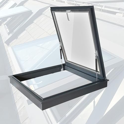 Large Tempered Glass Roof Window Skylight, 23.6"x23.6", Aluminum Alloy Frame, Manual Ventilation, Ideal for Attics and Sun Rooms, Sloped Flat Roof Design