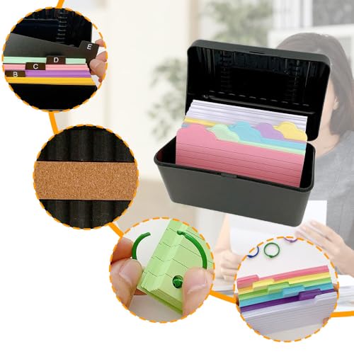FYting Karteikartenbox,Karteikasten A7,Karteikarten Box,150 Karteikarten + 150 Farbiges Futter mit 8 Buchringe,Lernkarten Box für Unterwegs, Lernnotizen, Rezepte Oder Lernkarten (Schwarz)