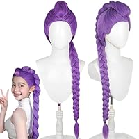Korean-Pop Rumi Perücke – Anime Cosplay Kostüm Wig für Kinder und Erwachsene, Lila Zöpfe, Demon Hunter Karneval & Halloween Verkleidung, K-Pop Idol Style Haarteil (60 cm)