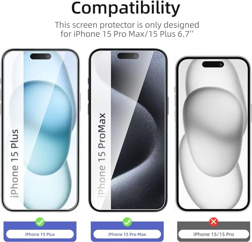 Image of Tempered Glass for iPhone 15 Pro Max Screen Protector [Military Grade Shatterproof & Longest Durable] Screen Protector iPhone 15 Pro Max Tempered Glass Full Coverage