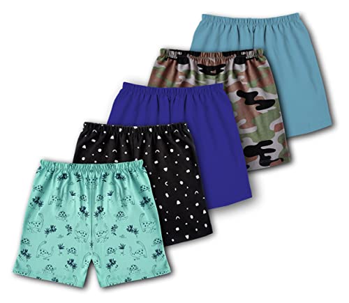 Image of minicult Cotton Shorts in All Over Print for Boys and Girls(Pack of 5)(Blue)(3-4 Years)(Mix Prints)