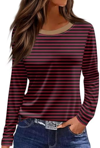 Womens Long Sleeve T Shirts Casual Henley Tunic 2024 Loose Fit Print Fall Tops Fashion Casual Printed Round
