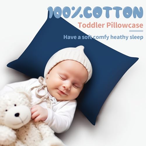 Image of 100% Egyptian Cotton Zippered Toddler Pillowcases Set of 4, 600 Thread Count Small Pillow Cases, Super Soft and Breathable Pillow Protector, 13x18 Inches (Navy Blue, Toddler)