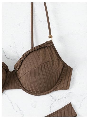 SweatyRocks Women's Spaghetti Strap Underwire Bikini Set Frill Ribbed Bathing Suit Two Piece Swimsuits3