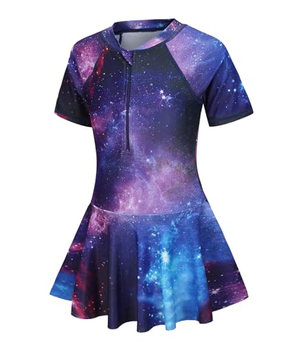 Badeanzug Mädchen mit Rock Einteiler Kurzarm Schwimmrock UV Bademode...