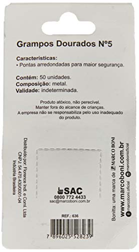Grampos para Cabelo N.5 com 50 Unid, 636BT, Bonitta, Dourado