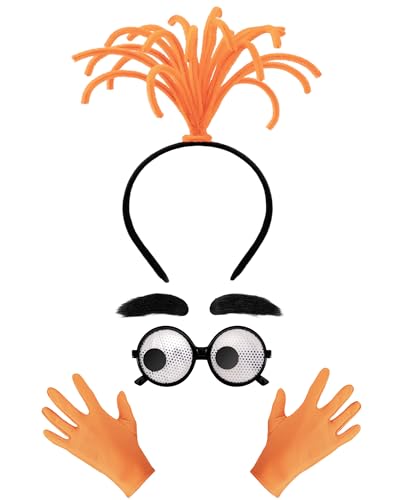 WHGAW 4Pcs Halloween Costume Accessories Adults Orange Emotion Headband Googly Eyes Glasses Eyebrows Gloves Party Funny Cosplay inside anxiety out