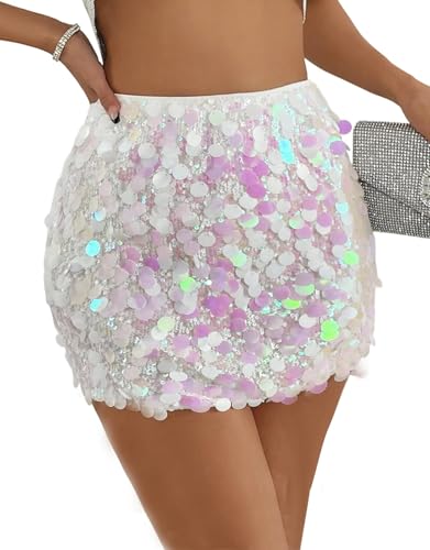 SHENHE Women's Sparkly Sequin High Waist Party Club Mini Bodycon Rave Skirt