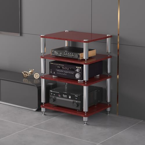 4-Tier Media Stand Floor-Standing Audio/Video Rack CD Player Stand Stereo Component Storage Cabinet with Wooden Shelf for Home/Office/Theater(Color:C,Size:Split)