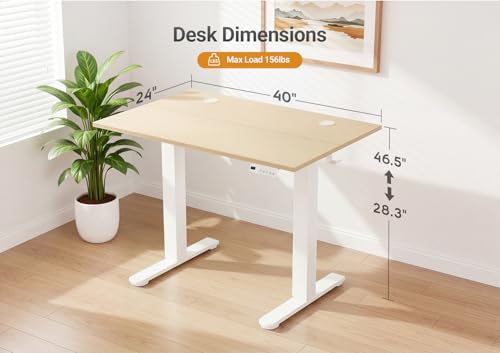 Image of YDN Electric Standing Desk Adjustable Height, 40 x 24 Inches Sit Stand up Desk with Memory Presets & Cable Management, Home Office Desk for Office & Computer Workstation, White Frame /Nature Top