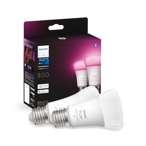 Philips Hue White and Colour Ambiance Smart Light Bulb 2 Pack 60W...