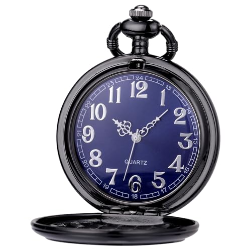 Image of SIBOSUN Antique Men Pocket Watch with Chain Oversized 50MM 1.96 Inch 3D Locomotive Steam Train Railroad Hollow + Box