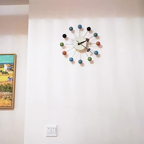 Miniatura 6 de Reloj de pared de bola de madera de mediados de siglo, moderno, silencioso, sin tictac, funciona con pilas, 13 pulgadas, decorativo, color pop,