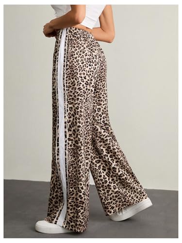 Women's Cheetah Leopard Pants Stripe Side Wide Leg Baggy Sweatpants Y2k Hip Hop Sweat Pants3