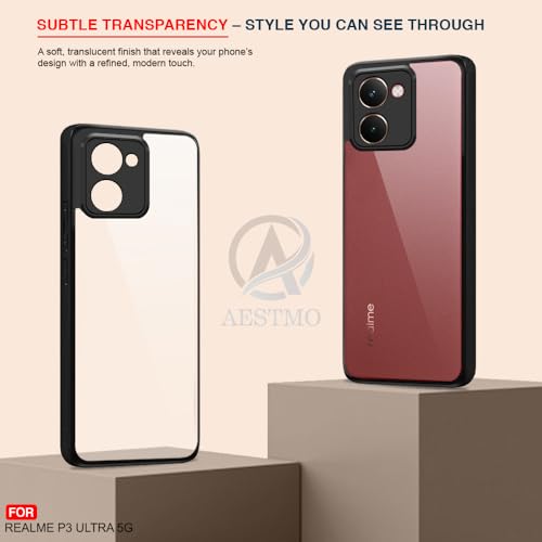 Image of AESTMO Realme P3 Ultra 5G Back Cover | 360 Protection | Crystal Clear Hard Back Transparent | Bumper Case for Nothing Realme P3 Ultra 5G (PC+TPU, Black Bumper)