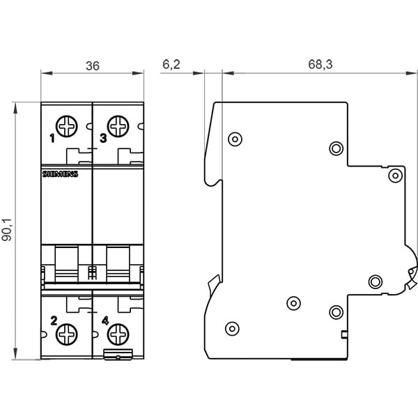 Siemens 5sl6 – Automatico Magnetotermico 400 V 6 KA 2 poli C 63 A