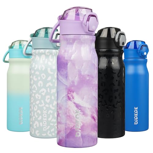 Image of BJPKPK 25 oz Insulated Water Bottle, Straw, Handle, Stainless Steel Flask | Leak Proof Locking Lid, Thermal, Double Wall Vacuum, Keeps Hot /Cold, BPA Free, Travel & Sports, Dawn
