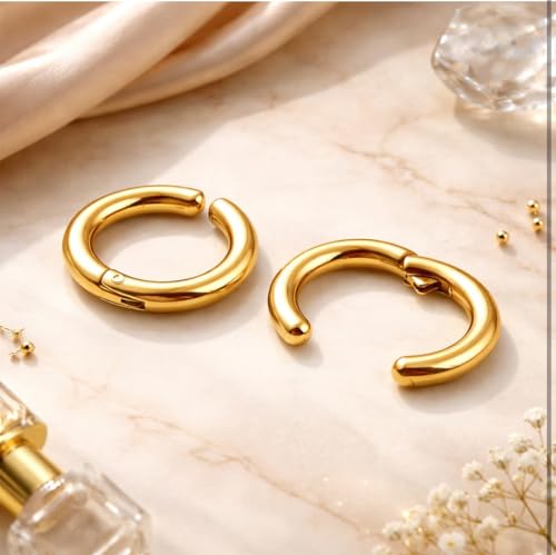 Image of Trendy Stainless Steel Clip On Hoop Earring, Non-Piercing, Small Round Ear Cuff, for Men, Women, Boys and Girls, 1 Pair