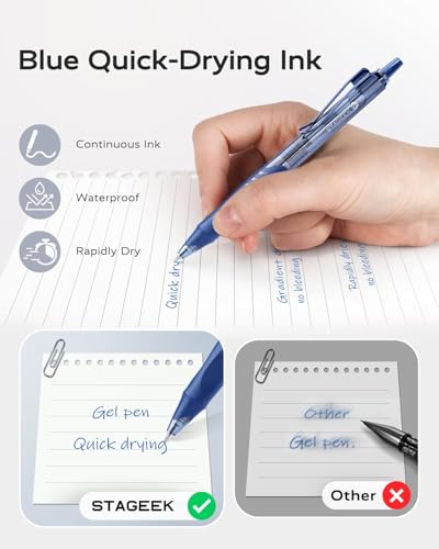 Image of STAGEEK GX1 12 Pack Blue Gel Pens, Quick Dry Blue Ink Pen, 0.5mm Fine Point Retractable Smooth Writing Pens for Journaling, Writing, Business Gel Pen for Office School & Home Supplies(Blue)
