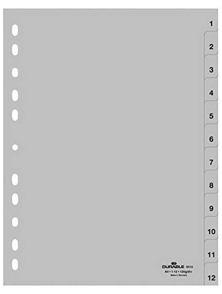 Carátula A4 Durable 651210 de PP gris con doce separadores numéricos troquelados 2