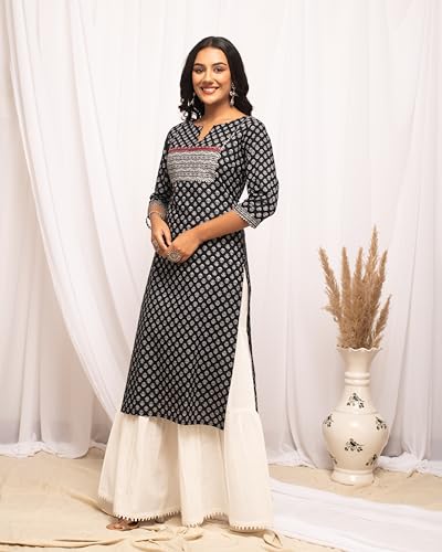 Image of FIORRA Womens Cotton Straight Fit Floral Printed Kurta