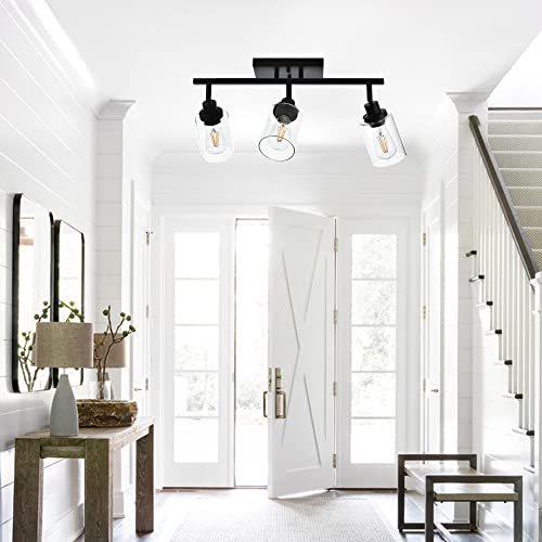 Melucee3lightbathroomvanitylightblacktracklightingfixturesceilingvanitylightingfixtureswithrotatabletrackheadforhallwayporchfoyerbathstorageclearglassshade  Urban Country Home Decor Melucee 3 light bathroom vanity light black track lighting fixtures ceiling vanity lighting fixtures with rotatable track head for hallway porch foyer bath storage clear glass shade  urban country home decor