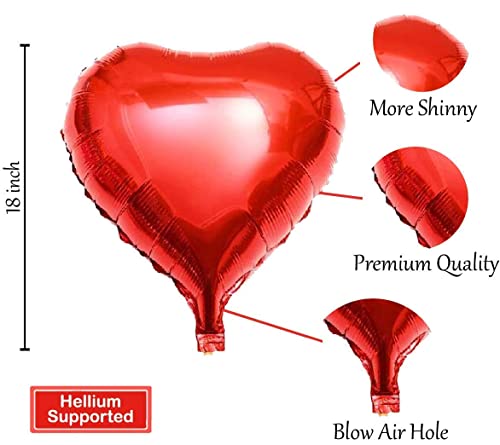 Image of HK Balloons 10pcs Heart Shaped Balloon Birthday, Anniversary, Valentine Balloons for Decoration, (Red-Colored-Foil)