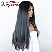 K'ryssma Ombre Blue Lace Front Wig Mixed Color Long Straight Synthetic Wig with Baby Hair L part Deep Parting Blue Ombre Wigs