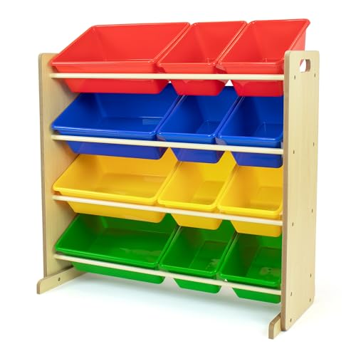 Humble Crew, Natural/Primary Kids' Toy Storage Organizer with 12 Plastic Bins, 34*35*15.5inch