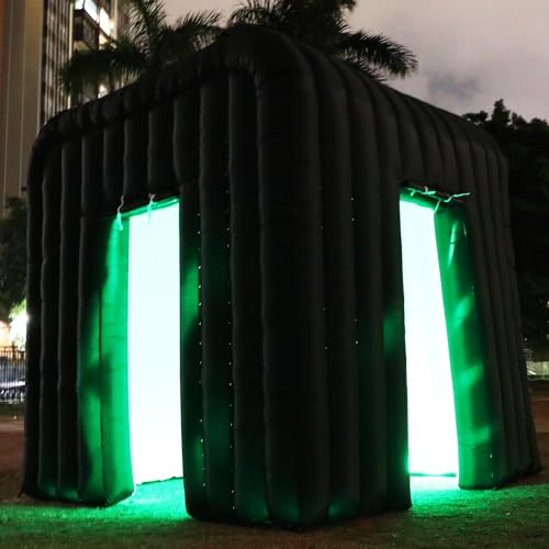 Upgrade Version Inflatable Led Photo Booth (Black, Two Doors, 9.2x9.2x9.2ft),with Air Blower and Remote Controller Portable Cube，for Party, Wedding, Anniversary, Birthday,Commercial Lease