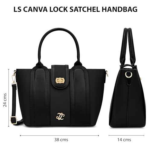 Image of Lavie Signature Canva Lock Satchel Bag | Satchel Handbag for Work | Ladies Purse | Stylish Shoulder Bag | Gift for Women
