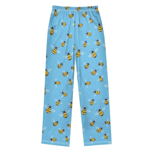 Pajama Pants Sleep Pants Soft Elastic Waist Pajama Lounge Pants Bee Blue Background for 6-14 Years Old2