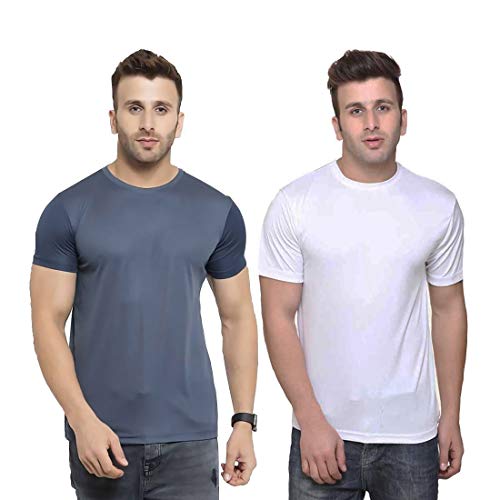 Image of TQH Men Dri Fit Polyester Half Sleeve Round Neck Multicolor t Shirts - Combo Set of 2
