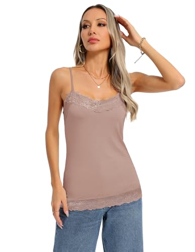 Image of Kate Kasin Women's Adjustable Spaghetti Strap Lace Trim Cami Tunic Tank Top 3PACK
