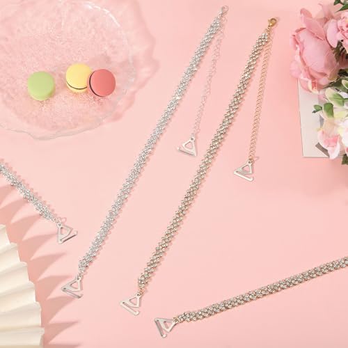 Image of FREEBLOSS 2 Pairs Rhinestone Shoulder Straps Adjustable Glittering Bra Straps Bridal Wedding Dress Bra Shoulder Chain for Women, Silver, Gold
