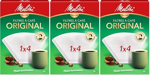 Melitta Filtros Blancos de Café Tamaño 1x4, 40 Filtros (Paquete de 3)
