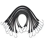 Cartman Rubber Bungee Cords Set 10Pack 21 Inch (32” Max Stretch) Heavy Duty Black Tie Down Straps for Outdoor, Tarp Covers