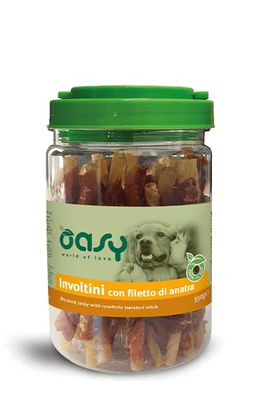 OASY Cane SNACK • Involtini con Filetto di Anatra | snack per cani di tutte le età e taglie, per soddisfare il bisogno di masticazione, ideali anche per l'addestramento, 1 confezione da 350 grammi.