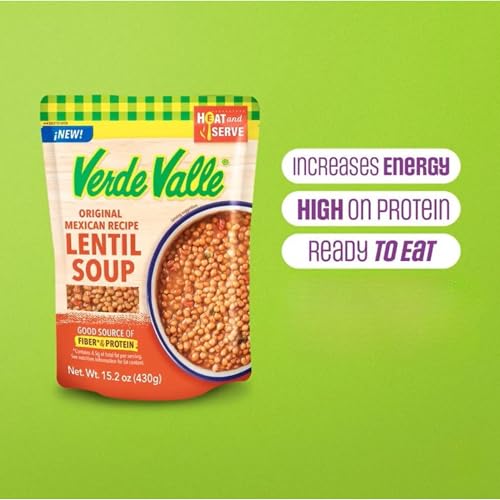 Verde Valle Original Recipe Lentil Soup Fresh Ready to Eat 15.2 oz (Pack of 1), Authentic Mexican Prepared Meal, Sopa de Lentejas, Protein, Fiber, Carrots, Tomatoes, Onions, Jalapeno Peppers
