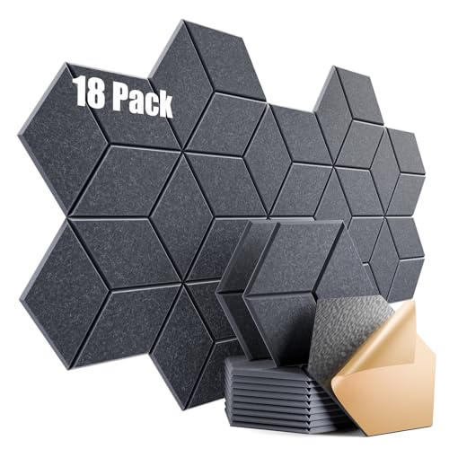 Image of 18 Pack Self-Adhesive Acoustic Panels 12 inch X 10 inch X 0.4 inch - Sound Proof Foam Panels for wall with High Density, Y-Lined Design, Flame Resistant, Absorb Noise and Eliminate Echoes(Dark Gray)