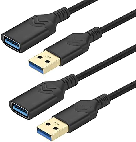 USB 3.0 Extension Cable,[2Pack] 0,6M High Speed Extension Cable USB Male to Female Extension Cord for Playstation/Xbox/Flash Drive/Card Reader/Hard Drive/Keyboard/Printer/Scanner (Black, 2Pack 2FT)