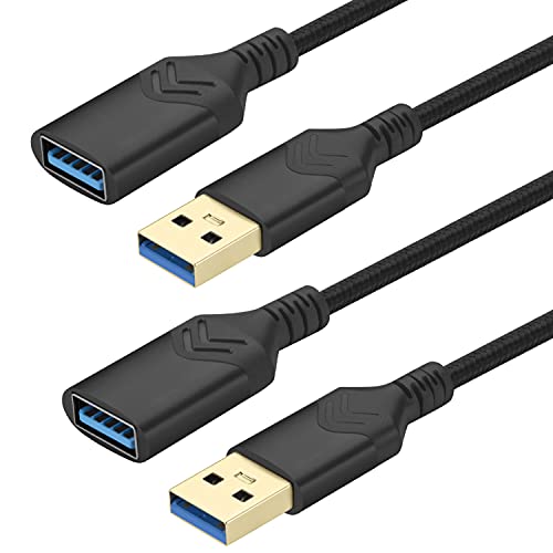 Image of USB 3.0 Extension Cable, [2Pack] 5FT High Speed Extension Cable USB A Male to Female Extension Cord for Playstation /Xbox /Flash Drive /Card Reader /Hard Drive /Keyboard /Printer /Scanner (Black, 2Pack 5FT)