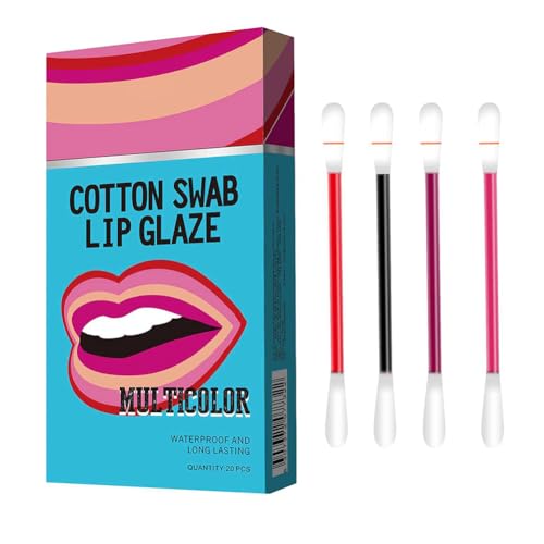 綿棒の口紅 使い捨て 20個/セット 口紅 長持ち 高発色 リップティント ツヤツヤ 落ちない 保湿リップクリーム メイクアップ 韓国風 母の日 女性 誕生日 プレゼント 綿棒リップグロス 化粧用品 人気 軽量 携帯便利 4色