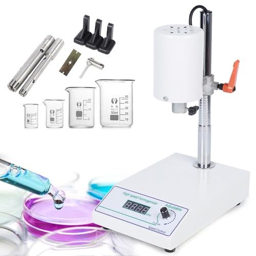 High Speed Homogenizer, Lab Disperser Emulsifier, Overhead Homogenizer Mixing, 8000 to 22000RPM Lab Homogenizers Emulsifier Disperser with Two Working Heads for Lab, School， 110V