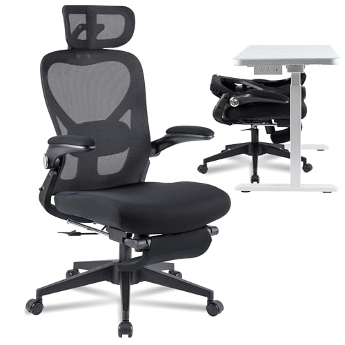 FLEXISPOT Foldex Ergonomic Office Chair, Folding Chair for Small Spaces with Lumbar Support, Flip-up Armrests, 3D Headrest, Desk Chairs with Footrest for Work,Video Game (Foam Seat, Black)