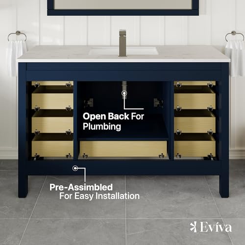 Eviva London 54 in Bathroom Vanities – 54 Inch Bathroom Vanity with Sink and Countertop, Gray Vanity Bathroom Sink Cabinet W/Quartz Countertop – Porcelain Single Sink Design for Modern Bathrooms