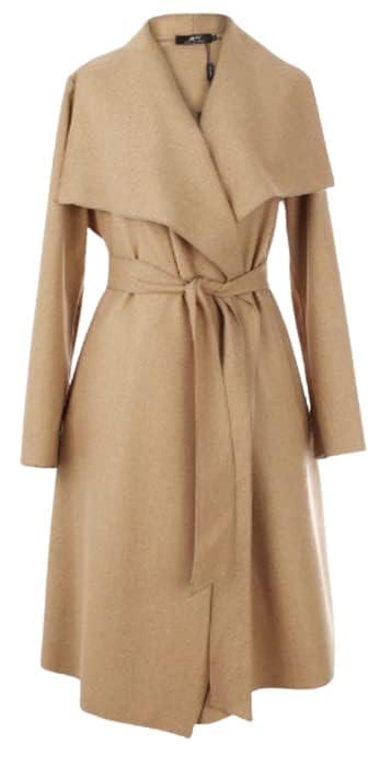 Popuppataka Women's Double Breasted Pea Winter Mid-Long Trench Coat with Belt Beige