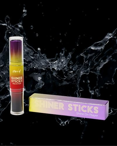 Image of SHINER STICKS Dual-colored Applicator Athletic Sunscreen Sticks, 14 Colors, SPF30 UVA & UVB Protection, Water-Resistant, Moisturizer, Glare Reduction, Easy application & removal (Purple & Yellow)