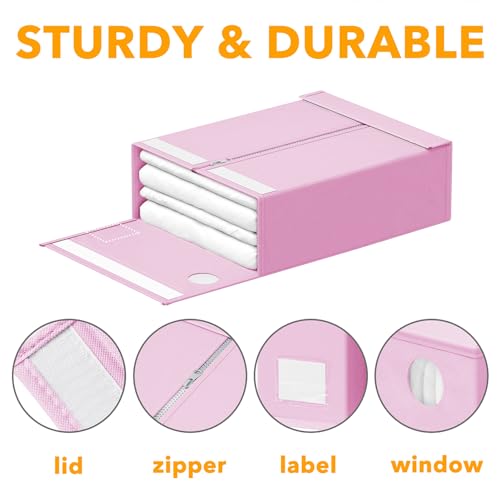 Image of SpaceAid 4 Pack Bed Sheet Organizers and Storage, Foldable Sheet Organizer for Linen Closet, Sheets Set Folder Keeper with Window XL (Queen & King Size) Bedding Container (Pink, 4 Pack)
