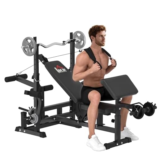 HOMCOM Multifunktion Hantelbank Trainingsbank mit Langhantel-Ablage verstellbar Schrägbank Kraftstation Fitnessstation Stahl Kunstleder 210 x 110 x 103-123 cm